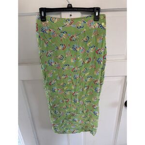 Vintage Cline-Kolarek Green Novelty Print Skirt Colorful Whimsical Midi